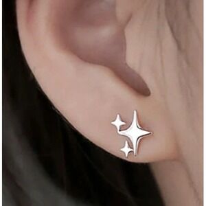 PANSHI 925 Sterling Silver Post Earrings 3 Star Stud Earrings Delicate Dainty